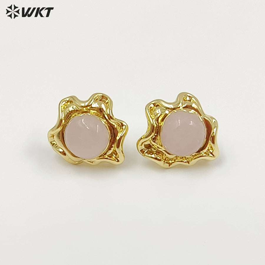 WT-EHP102 Exquisite Lovely 18K Gold Plated Natural Gemstones With Hoop Sun Shape Earrings For Girls Jewelry DIY Findings