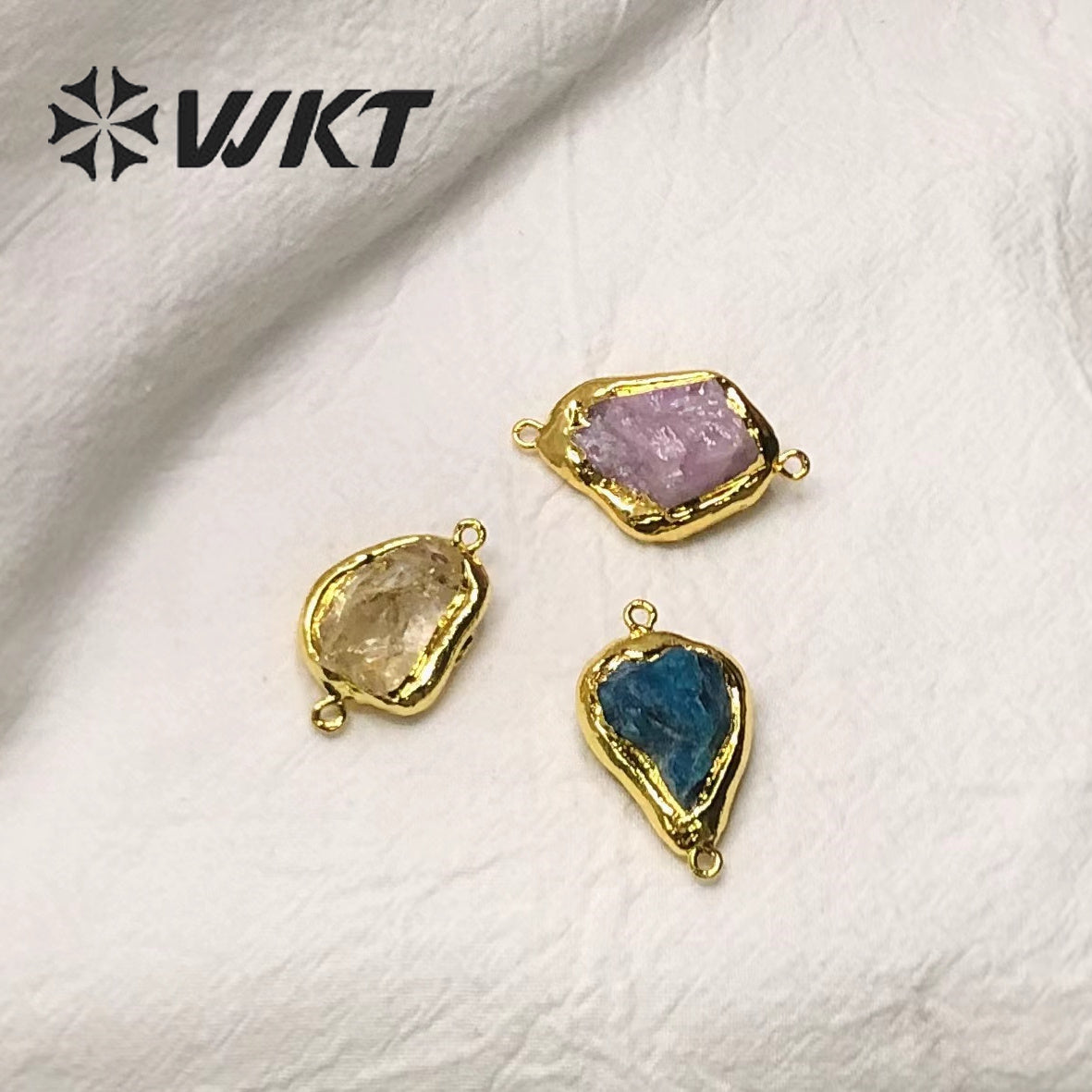 WT-C302 Best High Quality Yellow Crystal Spodumene Blue Apatite Pendant Stone Connector Beauty for Women As a Gift always Nice