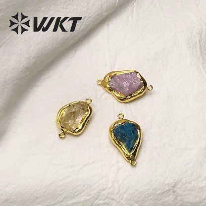 WT-C302 Best High Quality Yellow Crystal Spodumene Blue Apatite Pendant Stone Connector Beauty for Women As a Gift always Nice
