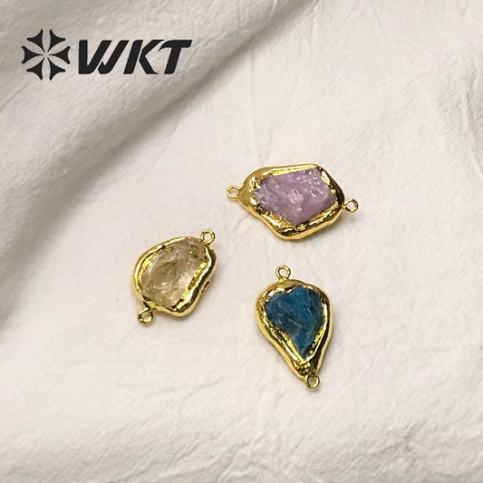 WT-C302 Best High Quality Yellow Crystal Spodumene Blue Apatite Pendant Stone Connector Beauty for Women As a Gift always Nice