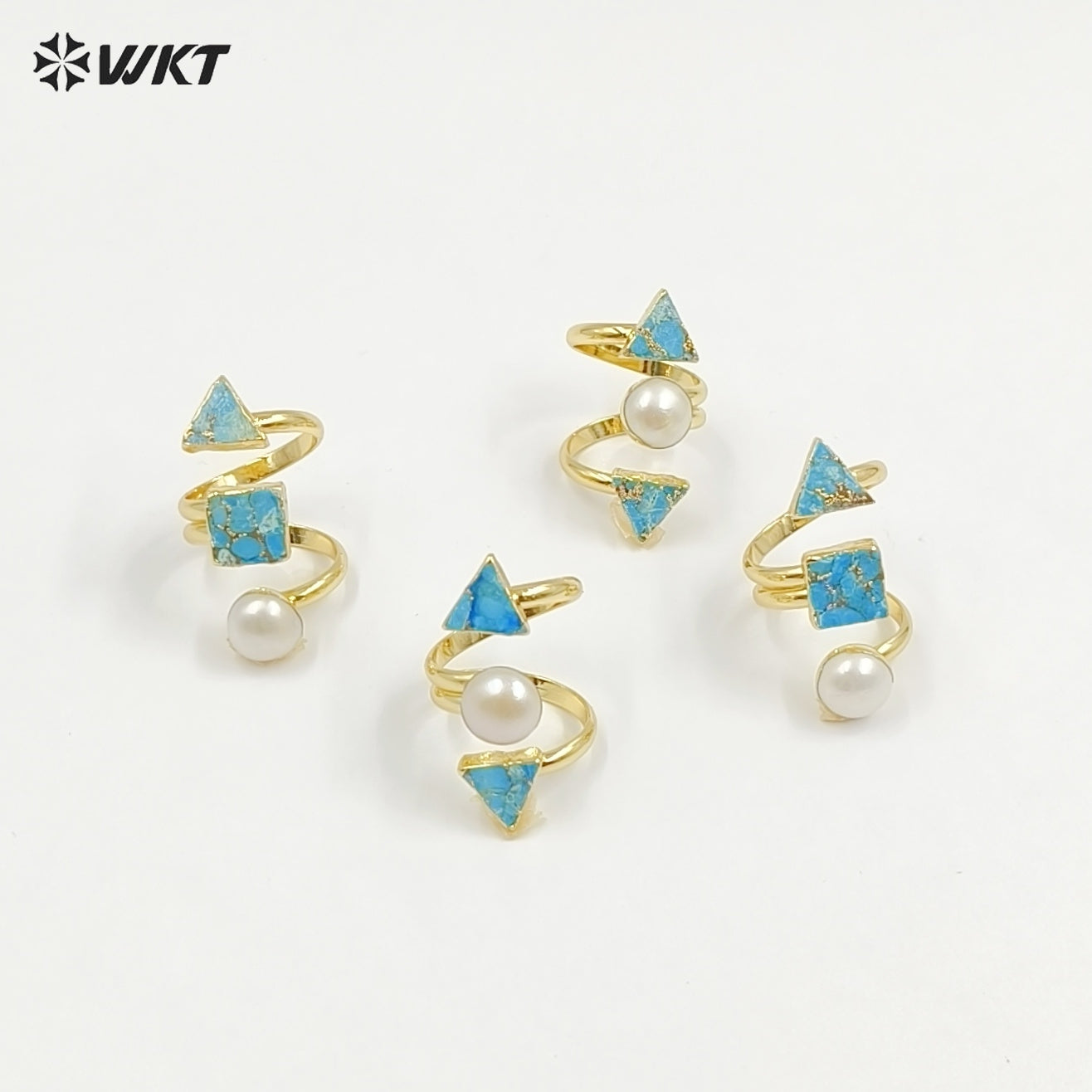 WT-R437 WKT Exclusive 18k Real Gold Plated Resist Tarnishale Copper Turquoise Stone Ring Women Adjustable Triple Natural Ring