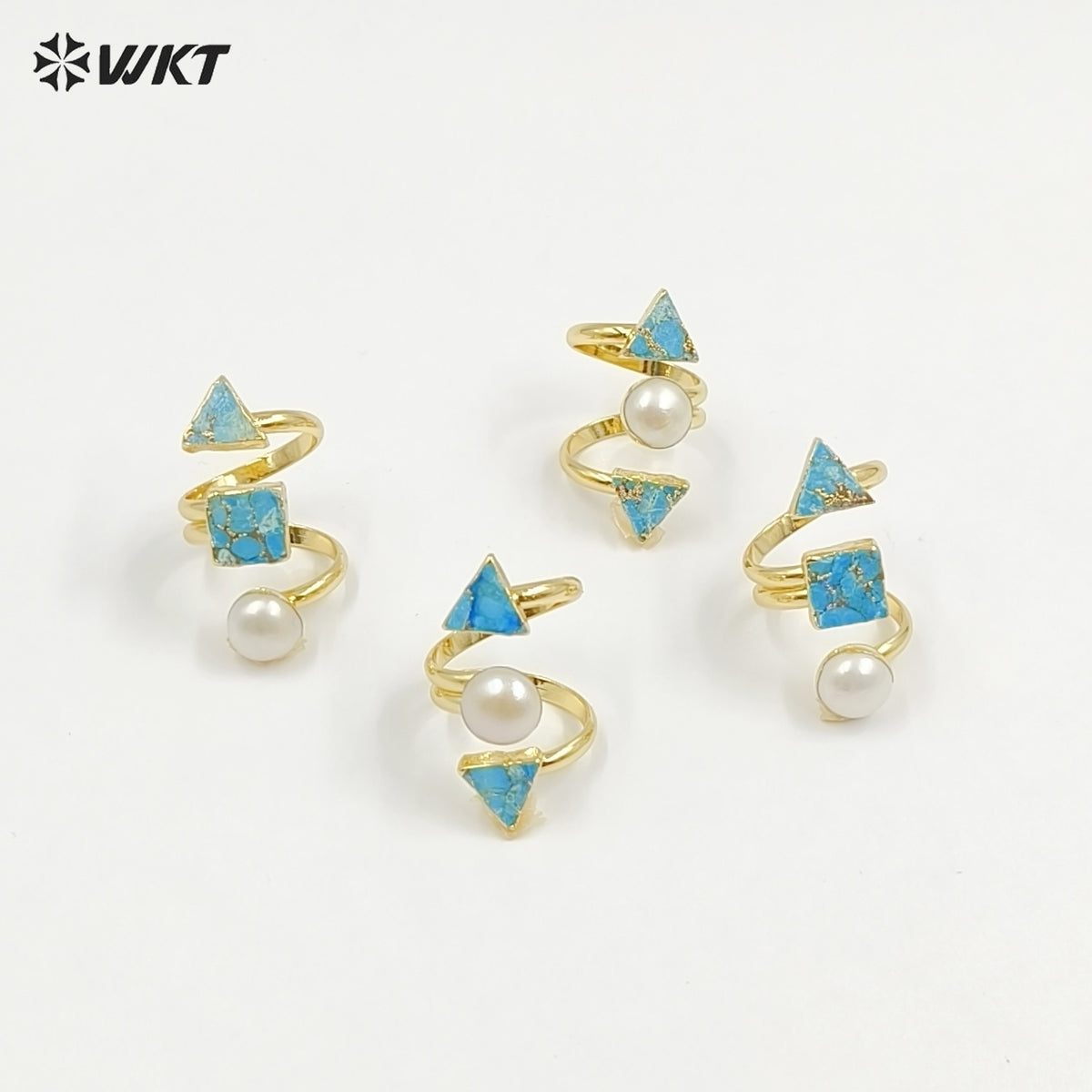 WT-R437 WKT Exclusive 18k Real Gold Plated Resist Tarnishale Copper Turquoise Stone Ring Women Adjustable Triple Natural Ring