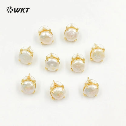 WT-MPE079 Wholesale Gold Plated Natural MOP Shell Earring Women Crescent Horn Earring for Wedding or Office Blue Kyanite& Pearl