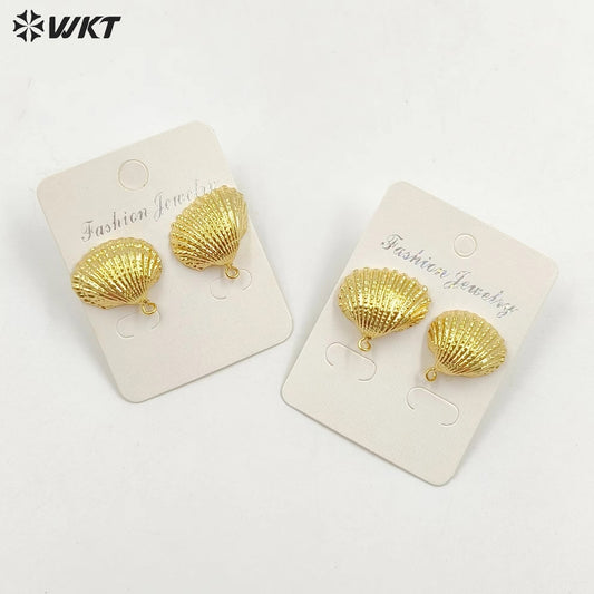 WT-JFE12 Exquisite Minimalist Shell Shaped Elegant 18k Gold Plated Copper Plating Hoops Trendy Earring Findings
