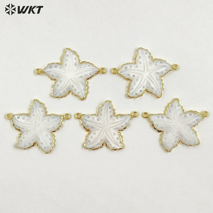 WT-JP459 Fashion Ocean Series 18K Gold Plated Natural Shell Starfish Shape Pendant With Double Hoops As Jewelry Findings