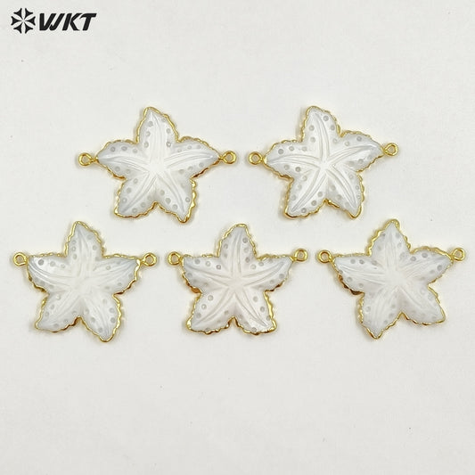 WT-JP459 Fashion Ocean Series 18K Gold Plated Natural Shell Starfish Shape Pendant With Double Hoops As Jewelry Findings