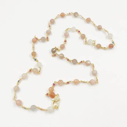 WT-N1432 16+2inch Extend Chain Rosary Gemstone Beads Charm 18k Yellow Gold Beads Necklace Gemstone Statement Necklace