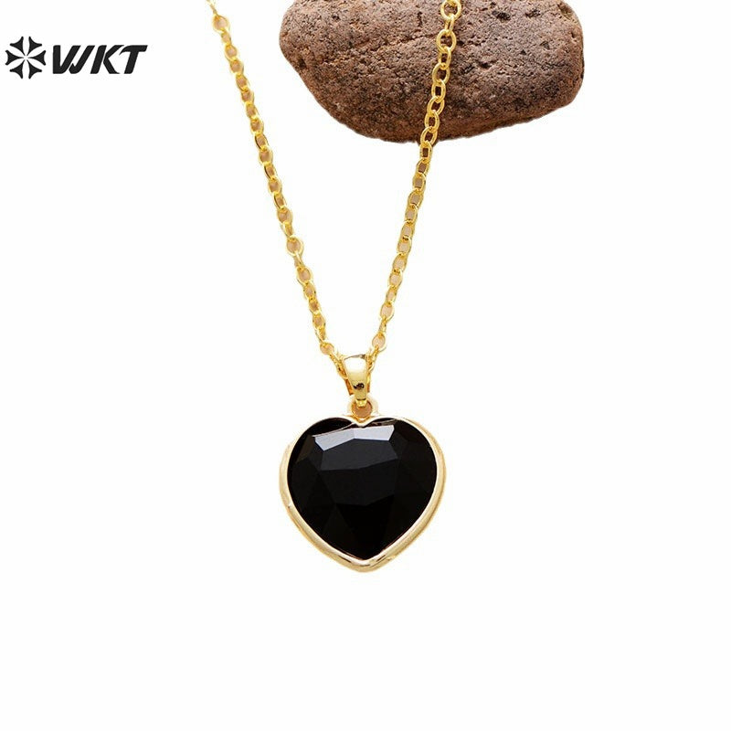WT-N1486 Exquisite Gemstones Women Jewelry Heart Shape Amethyst Stone Necklace Gold Plated 18 Inches Chain Resist Tarnishable