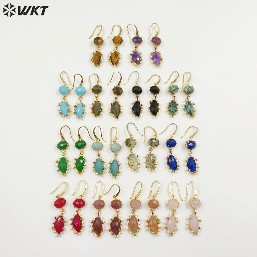 WT-E735 Amazing Colorful Gemstone Wire Wrapped Long Charming in Drop Earrings Women Pendant Earrings
