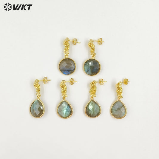 WT-E790 Mysterious Vintage Natural Labradorite Gold Plated Waterdrop Shape Pendant Women Earrings Suitable For All Occasions