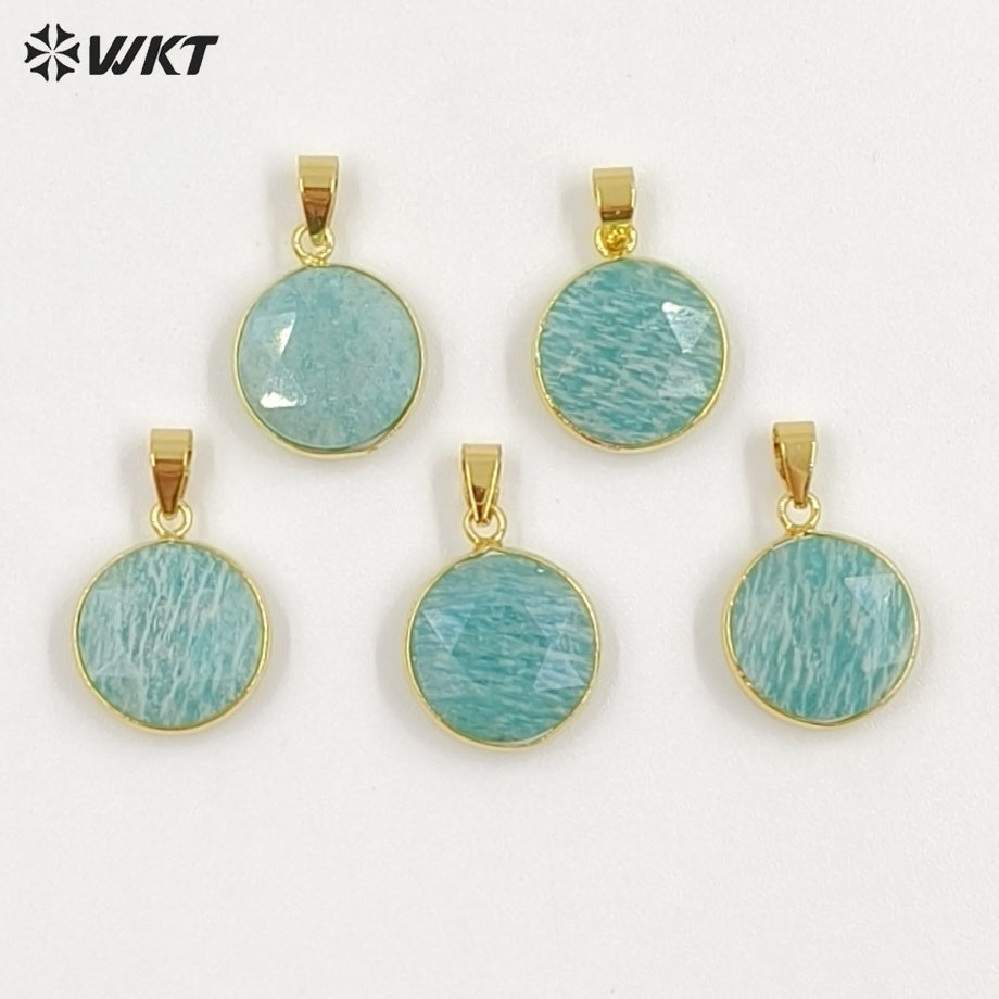 WT-P1525 Gold Plated Amazonite Round Pendant Wholesale Classic Women Charming Jewelry Natural Amazonite Pendant