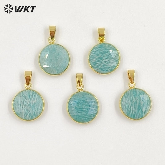 WT-P1525 Gold Plated Amazonite Round Pendant Wholesale Classic Women Charming Jewelry Natural Amazonite Pendant