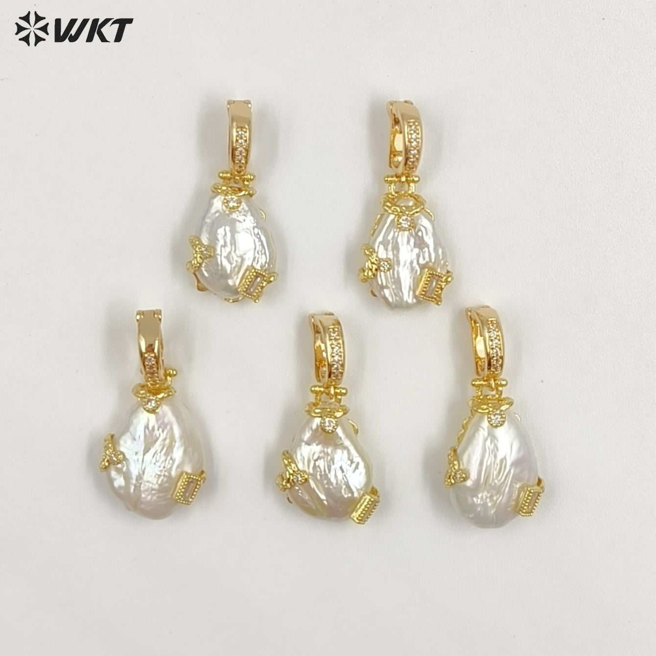 WT-JP457 Exquisite Unique 18K Gold Plated Zircon And Natural Freshwater Pearl Pendants For Women Jewelry Making Findings