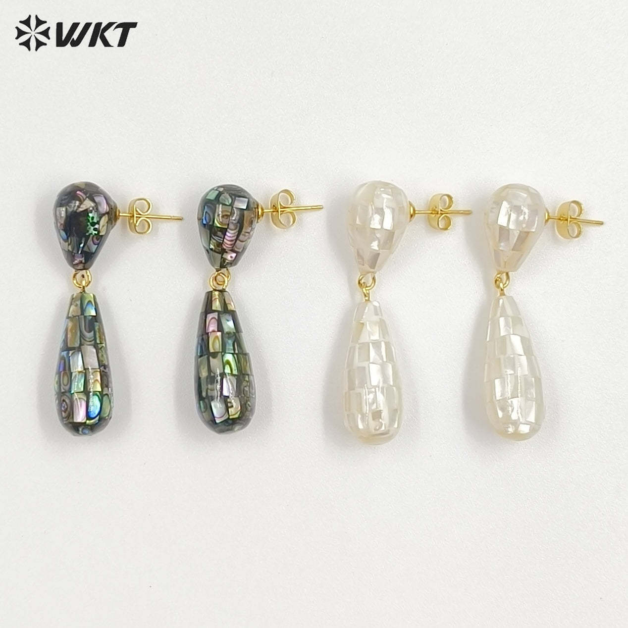 WT-MPE191 Gorgeous Trendy Natural White And Abalone Shell Waterdrop Shape Gold Earrings For Women Vintage Style Jewelry
