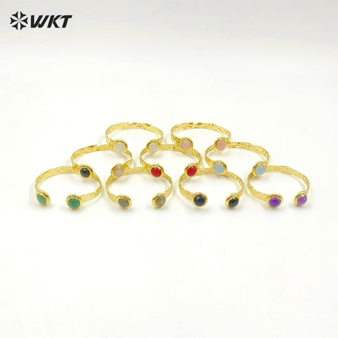 WT-B650 Newest Design Fashion 18K Real Gold Plated Resist Tarnishable Double Round Labradorite Stone Open Size Women Bangle
