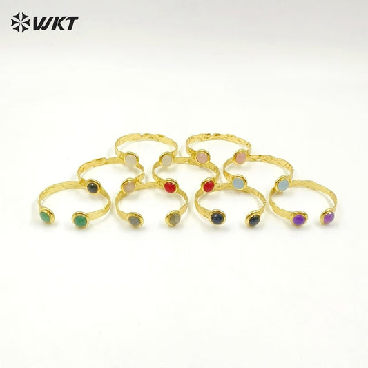 WT-B650 Newest Design Fashion 18K Real Gold Plated Resist Tarnishable Double Round Labradorite Stone Open Size Women Bangle