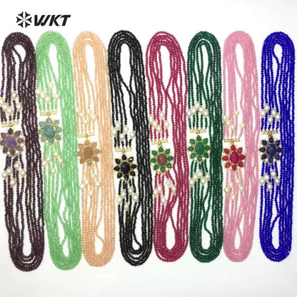WT-N1477 Gorgeous Design Luxury Style Flower Shape Muticolor Gemstone Beads Women Statement Necklace for Engagement Celebration