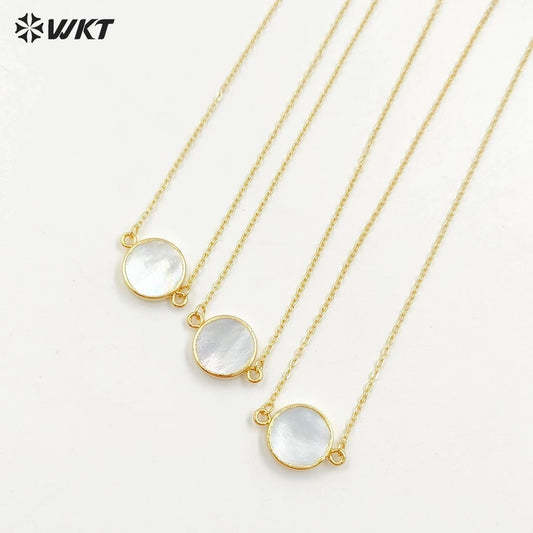 WT-N827 Wholesale Charm Black Pearl With Double Ring Connector Necklace Hot Gold Electroplated Round Pearl Connector Necklace