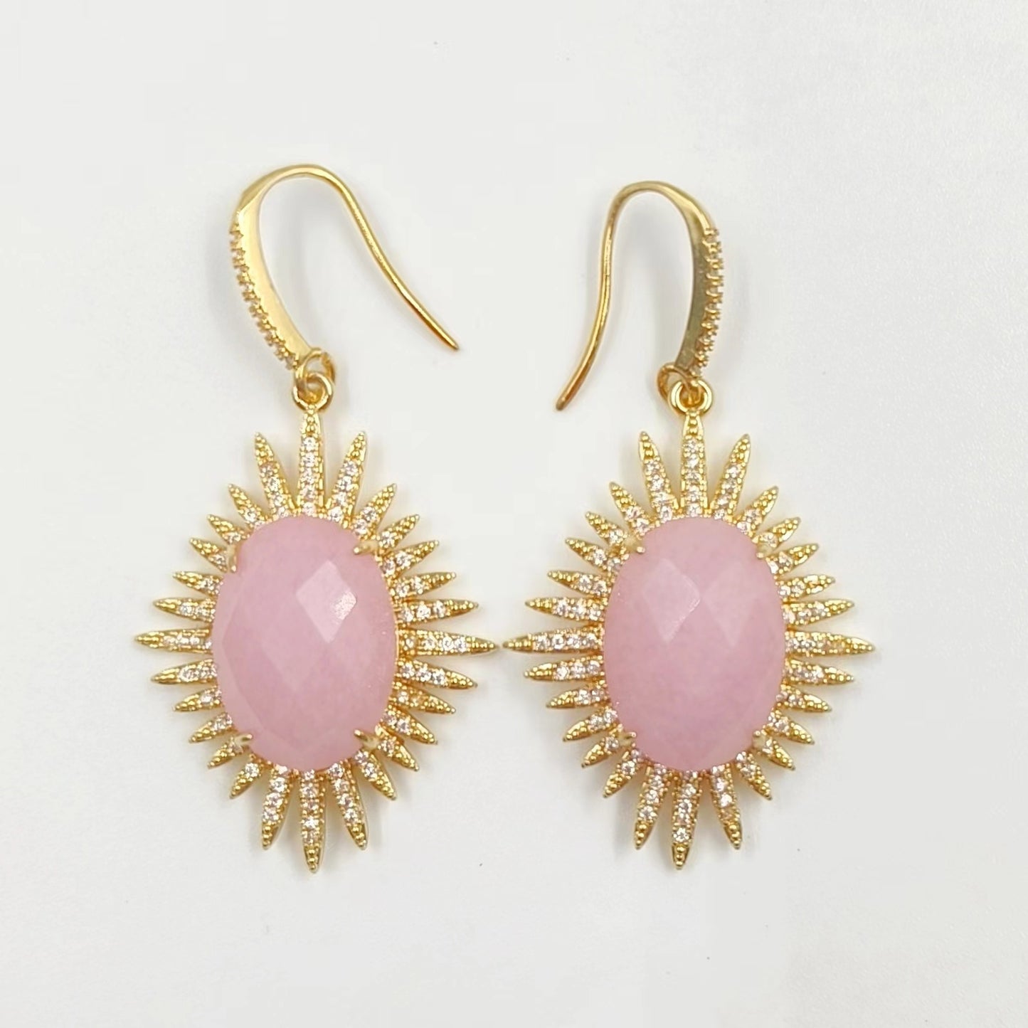 WT-ME094 Wholesale Newest Fashion Light Luxury Natural Gemstone Oval Shaped Micro Paved Earrings Studt