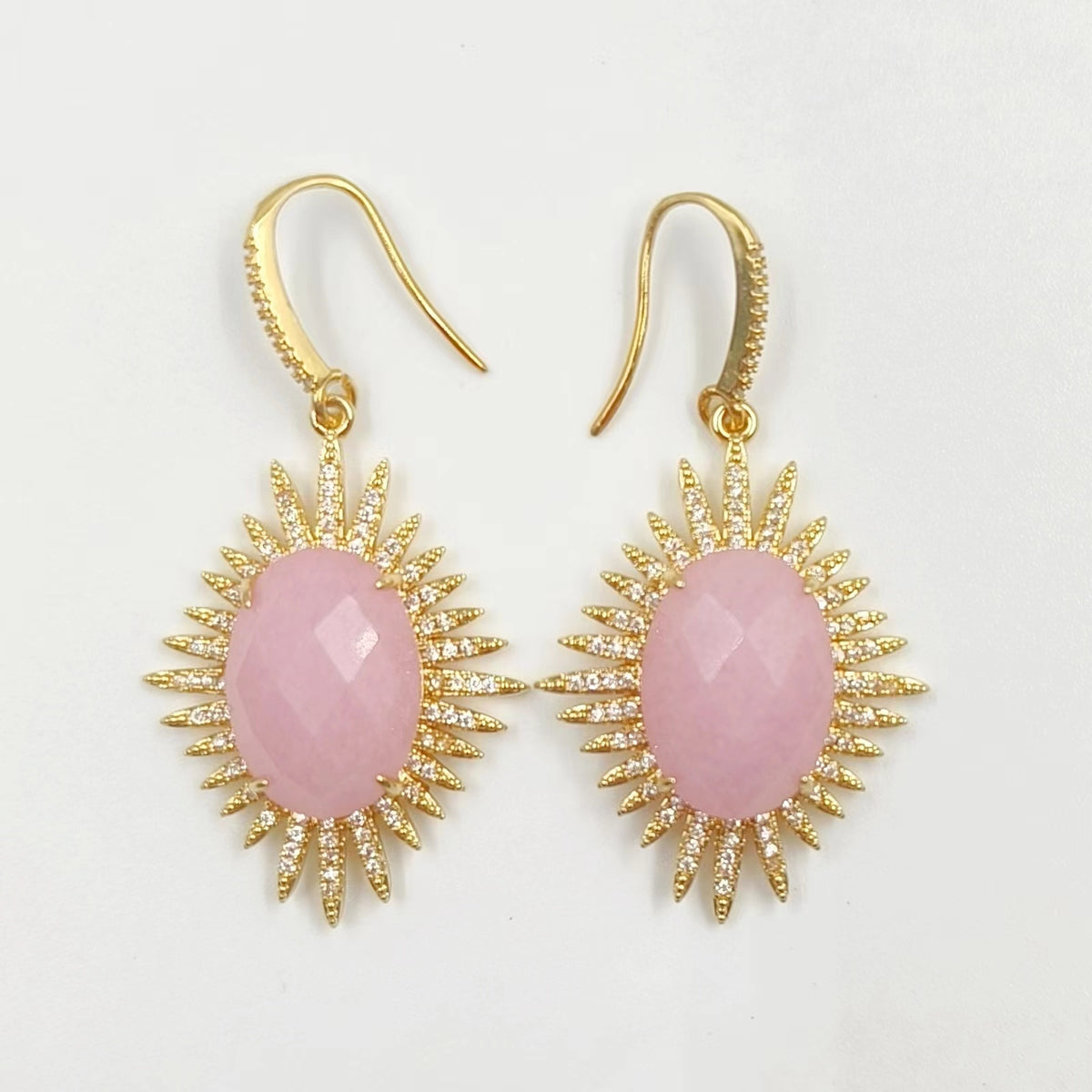 WT-ME094 Wholesale Newest Fashion Light Luxury Natural Gemstone Oval Shaped Micro Paved Earrings Studt