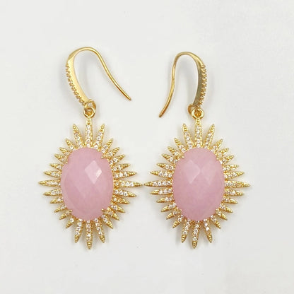 WT-ME094 Wholesale Newest Fashion Light Luxury Natural Gemstone Oval Shaped Micro Paved Earrings Studt