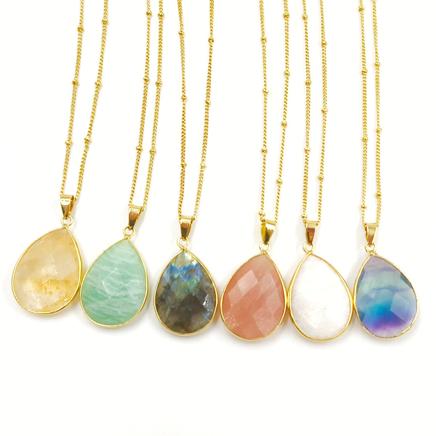 WT-N1418 Amazing INS Hot Natural Stone Made Drop Gemstone Necklace Women Precious Teardrop Stone Necklace