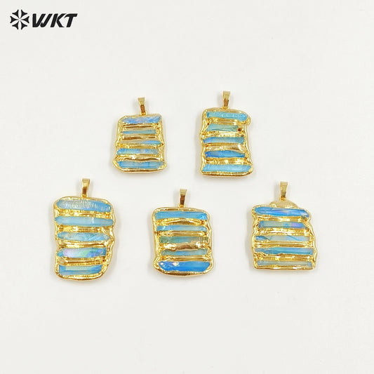 WT-P2006 Amazing New Natural Crystal Quartz Assemble Aqua Aura Stone Pendants For Necklace DIY