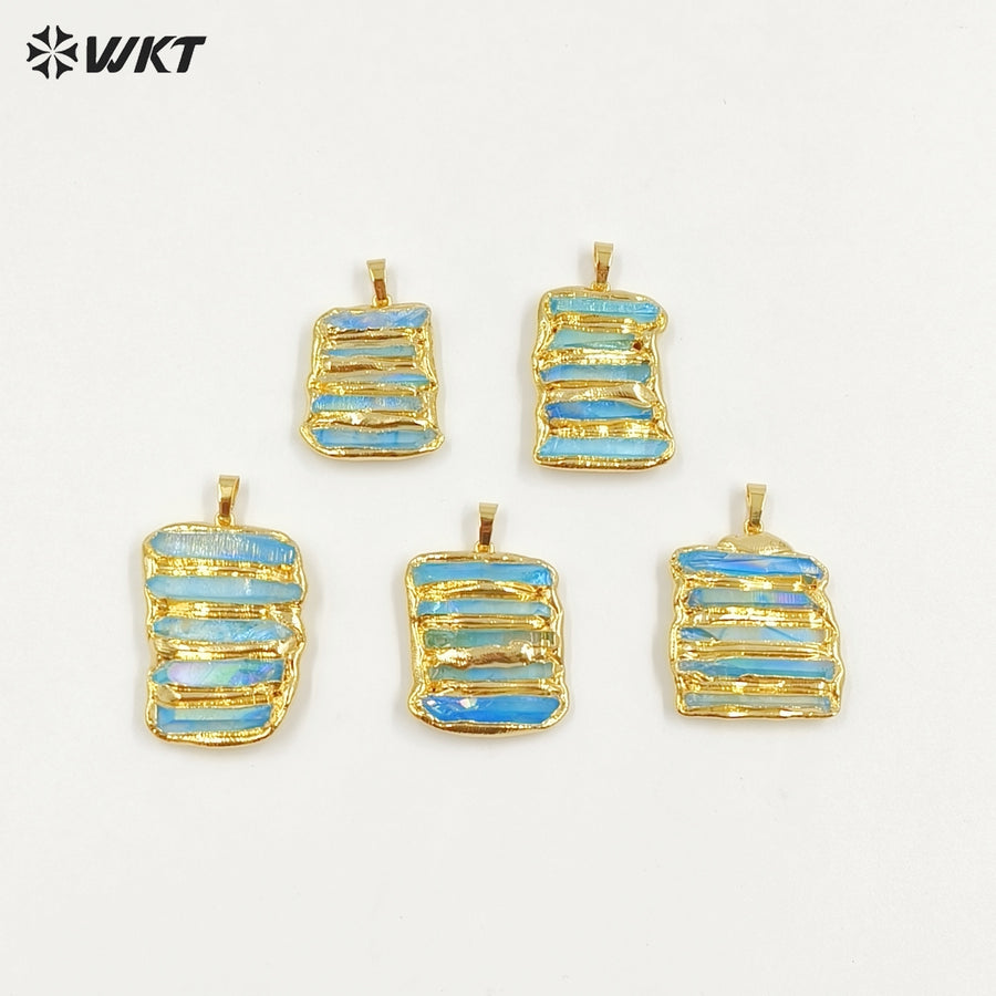 WT-P2006 Amazing New Natural Crystal Quartz Assemble Aqua Aura Stone Pendants For Necklace DIY