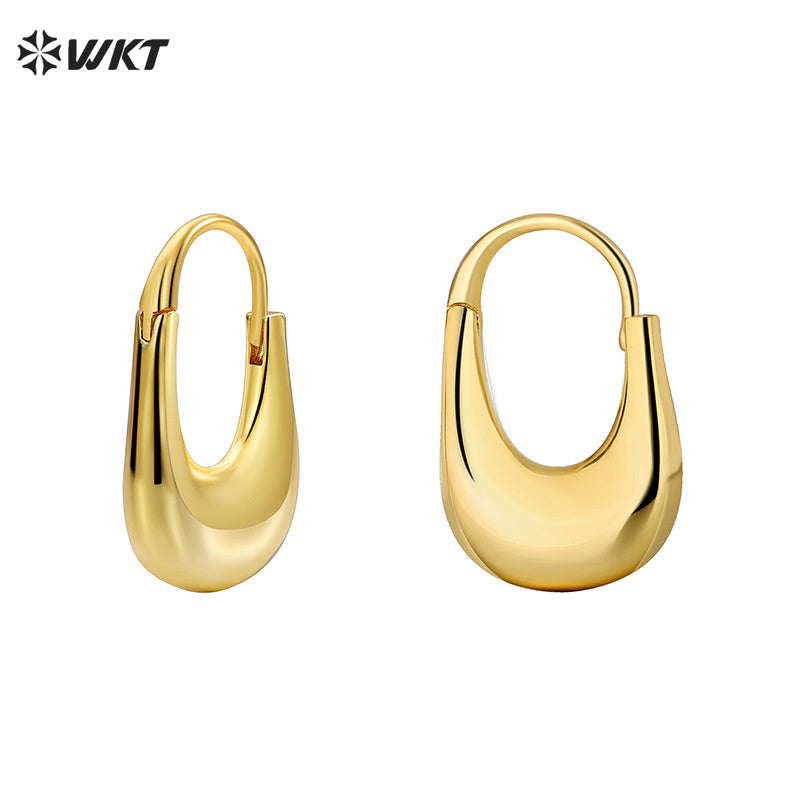 WT-E744 Wholesale Fashion 18K Gold Plated Resist Tarnishable Bag Design Hoop Earrings Women Trendy Europe Simple Metal