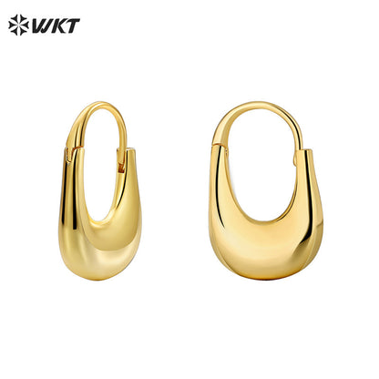 WT-E744 Wholesale Fashion 18K Gold Plated Resist Tarnishable Bag Design Hoop Earrings Women Trendy Europe Simple Metal
