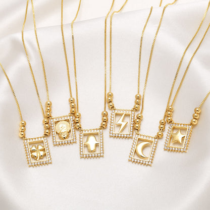 WT-JFN59 Trendy New Arrival Gold Plated Brass And Zircon Moon Star Patterns Square Pendants Necklace For Women Jewelry Accessory