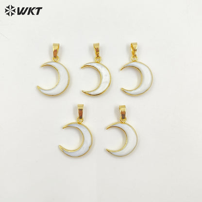 WT-P956 New Arrival Wholesale Natural White Shell Pendant,24k Real Gold Electroplated Moon Shell Pendant for Gift