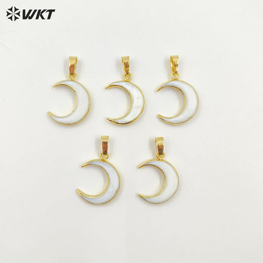 WT-P956 New Arrival Wholesale Natural White Shell Pendant,24k Real Gold Electroplated Moon Shell Pendant for Gift