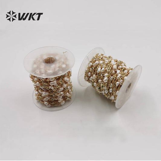 WT-RBC209 Hot Sale Delicate Pearl Chain Natural Pearl with 18k Real Gold Plated for Jewelry Necklace Bracelet DIY Pearl Chain