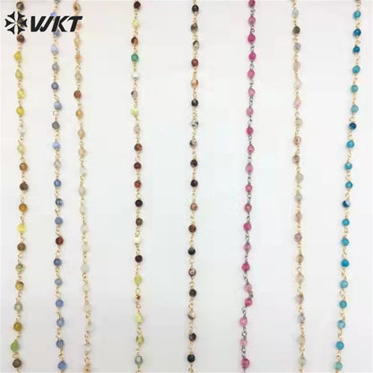 WT-RBC207 Wholesale Fashion Gold Electroplated Colorful Natural Gemstone Beads Chain Handmade Stone Made Rosary Beads Chain