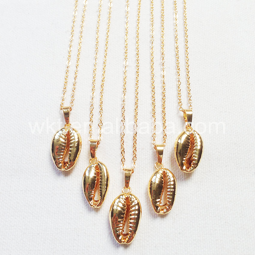WT-JN002 Wholesale Natural Sea Shell Tiny Cowrie Choker Necklace 18k Real Gold Plated Cowrie Shell Conch Necklace
