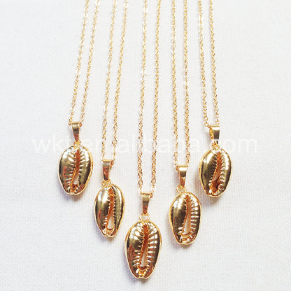 WT-JN002 Wholesale Natural Sea Shell Tiny Cowrie Choker Necklace 18k Real Gold Plated Cowrie Shell Conch Necklace