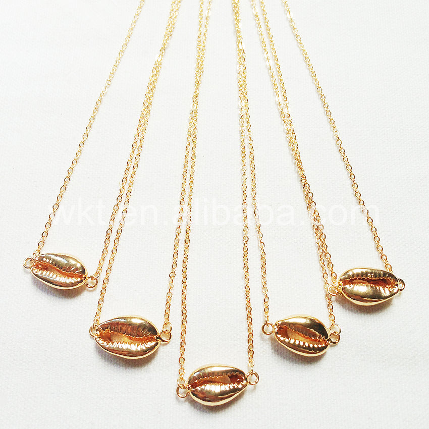WT-JN016 Wholesale Lovely Charming Silver Plated Cowrie Shell Necklace Fashion Small Connector Shell Necklace