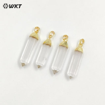 WT-P1029 Unique Clear Crystal Point Pendant for Necklace Making ,Wholesale 24k Real Gold Plated Quart Point Pendant