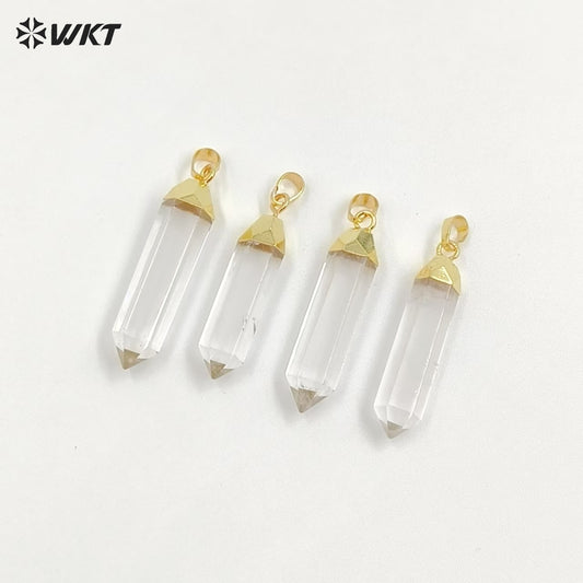 WT-P1029 Unique Clear Crystal Point Pendant for Necklace Making ,Wholesale 24k Real Gold Plated Quart Point Pendant