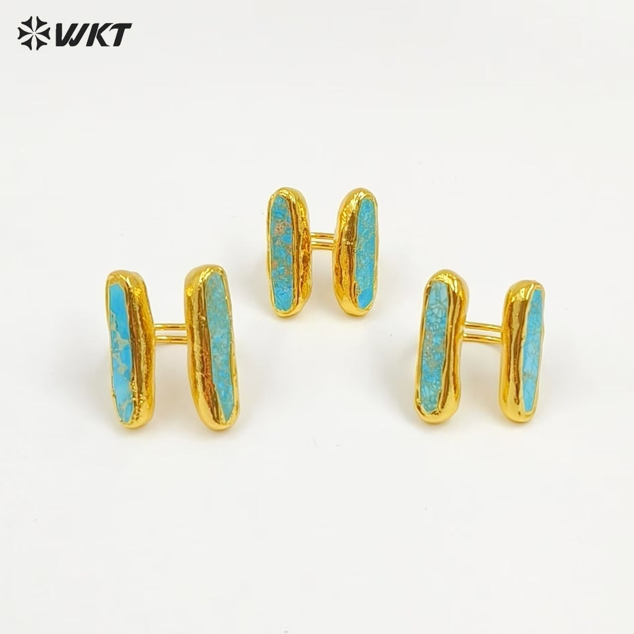 WT-R610 Popular Sale 18K Gold Plated Double Natural Gemstones Rings Adjustable Size As Female Fashion Daily Matching Jewelry