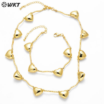 WT-JFN26 WKT Equisite and Pretty Design Charming Style 18k Gold Plated Heart Shape Lady Bracelet and Neckalce Advanced Sale