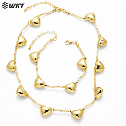 WT-JFN26 WKT Equisite and Pretty Design Charming Style 18k Gold Plated Heart Shape Lady Bracelet and Neckalce Advanced Sale
