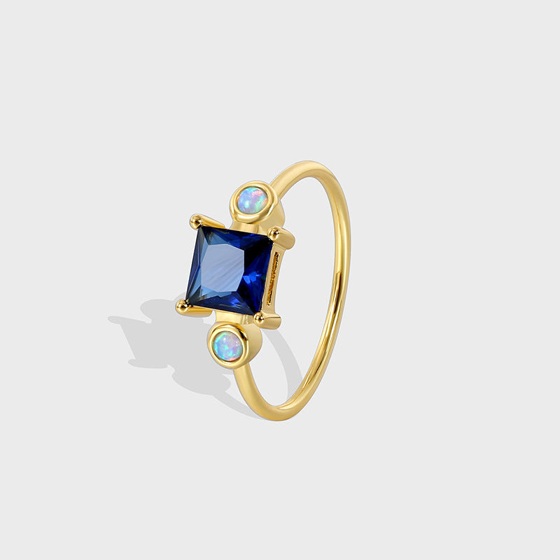 WT-MR046 Wholesale Classic Gold Electroplated Natural Opal And Square Zircon Women Rings As Party Birthday Jewelry Gifts