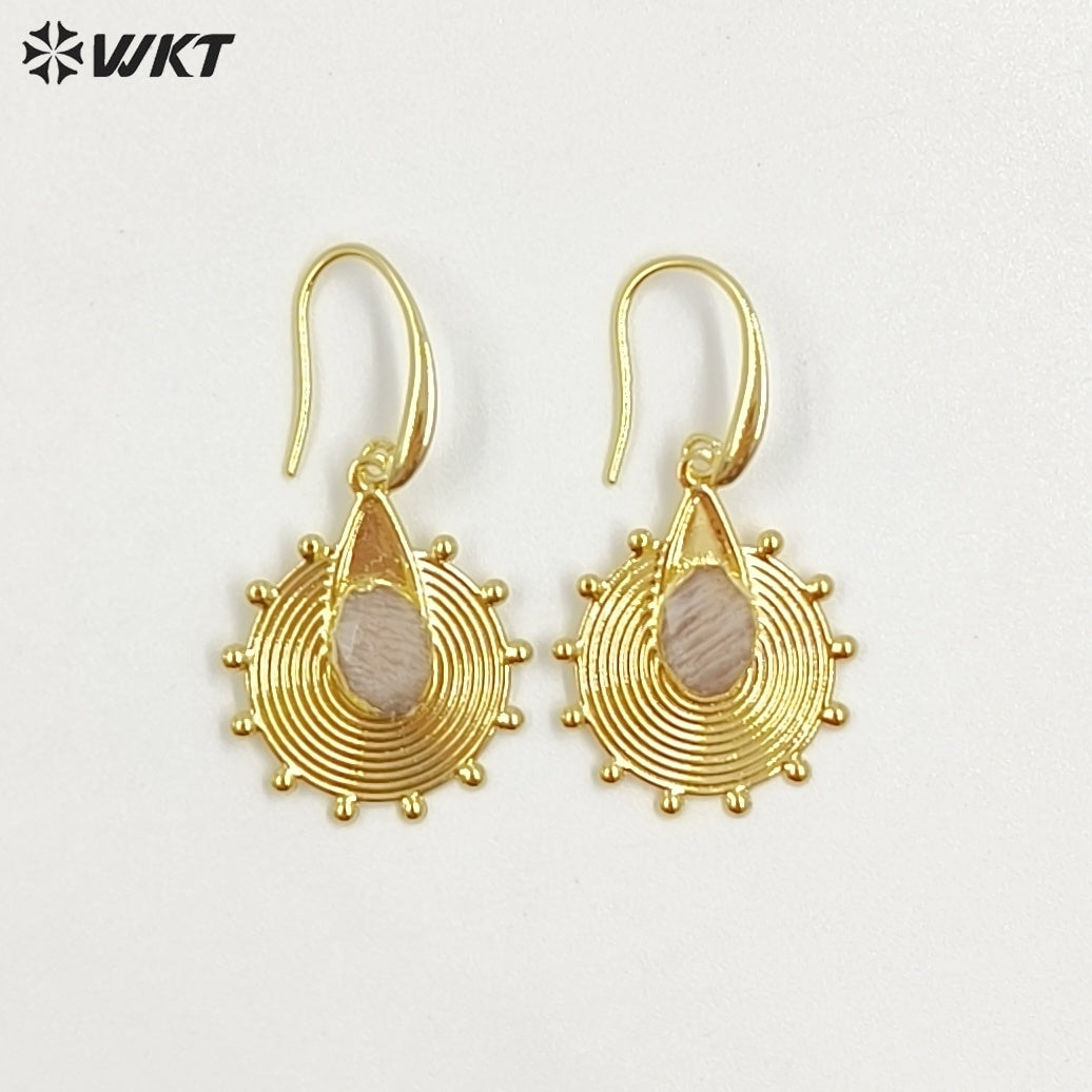 WT-E832 Amazing 18K Gold Plated Natural Gemstone Sun Shape Earrings For Women Popular Fashionable Decorative Accessories