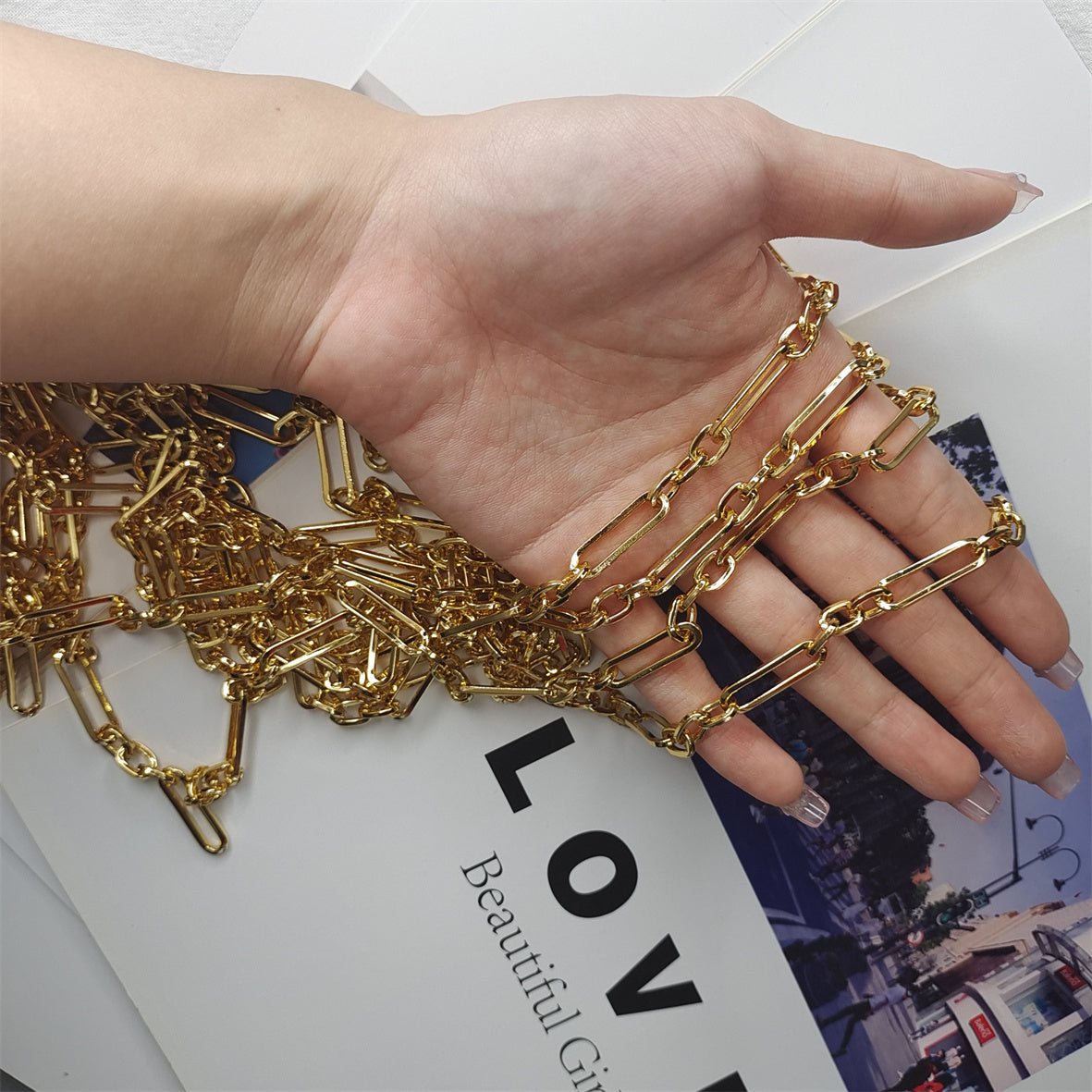 WT-BC174 WKT Wholesale Jewelry Chain 18K Gold Delicate Rectangular Mosaic Spiral Circle Shape Beautiful Chain for DIY