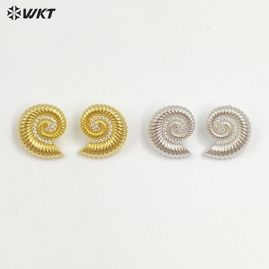 WT-ME128 Wonderful Women Jewelry Yellow Brass With Zircon Conch Shape Gold And Silver Plated Earrings Resist Tarnishable