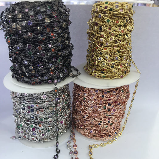 WT-BC130 Wholesale Cubic Zircon Chain Real Gold Plated Chain Resist Tarniahable Fashion Jewelry Making Cubic Zircon Chain
