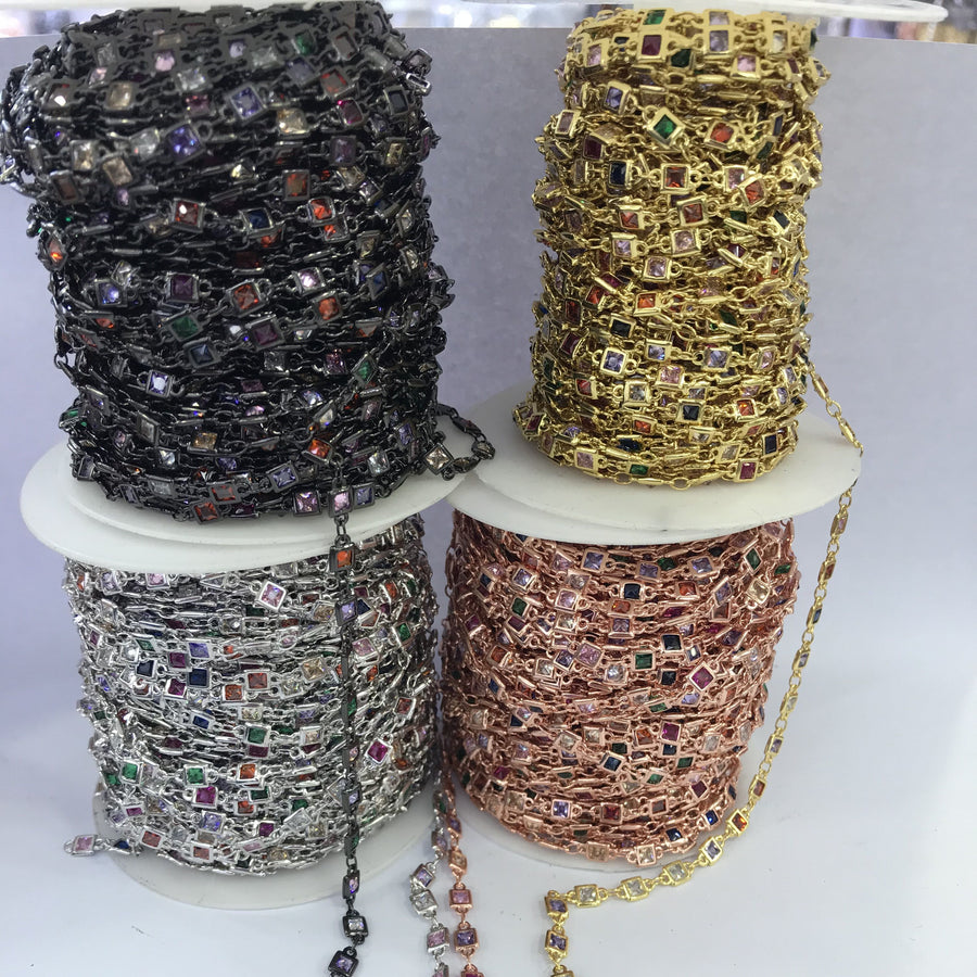 WT-BC130 Wholesale Cubic Zircon Chain Real Gold Plated Chain Resist Tarniahable Fashion Jewelry Making Cubic Zircon Chain