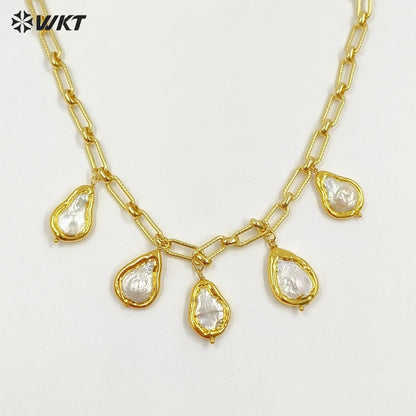 WT-JN325 Wholesale Handmade Precious Design 5 Drop Natural Pearl Dangling Statement Women Necklace